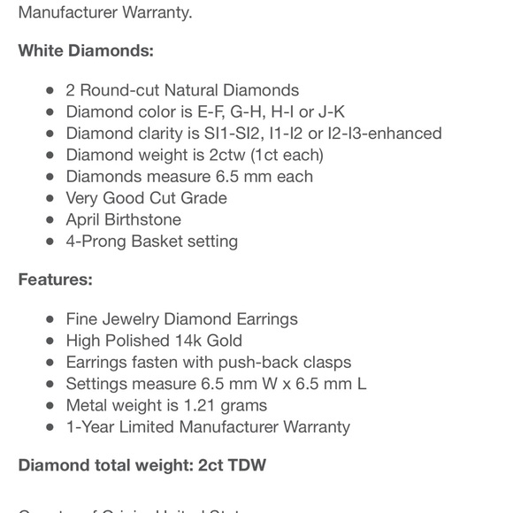 2ct diamond 14k white gold stud earrings - Picture 9 of 10